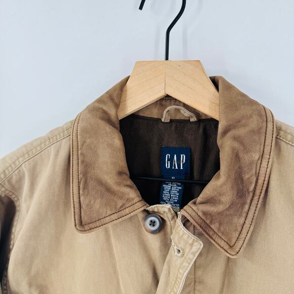 Vintage GAP Kids Barn Chore Coat Brown Canvas Jacket Leather Collar XL - Picture 6 of 9